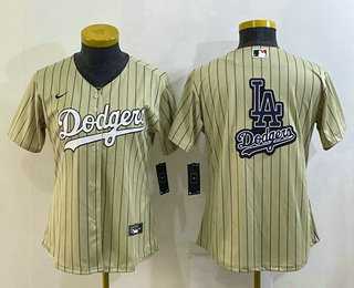 Womens Los Angeles Dodgers Big Logo Number Cream Pinstripe Stitched MLB Cool Base Nike Jerseys
